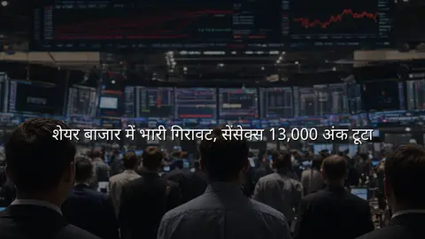 शेयर बाजार में भारी गिरावट, सेंसेक्स 13,000 अंक टूटा