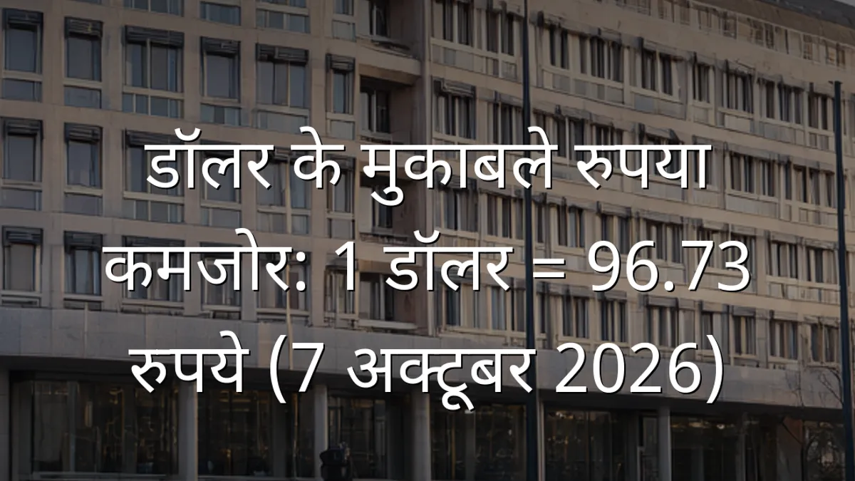 डॉलर के मुकाबले रुपया कमजोर: 1 डॉलर = 96.73 रुपये (7 अक्टूबर 2026)